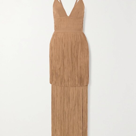 Herve Leger Plunging Fringe Gown | Toffee - Picture 4 of 10